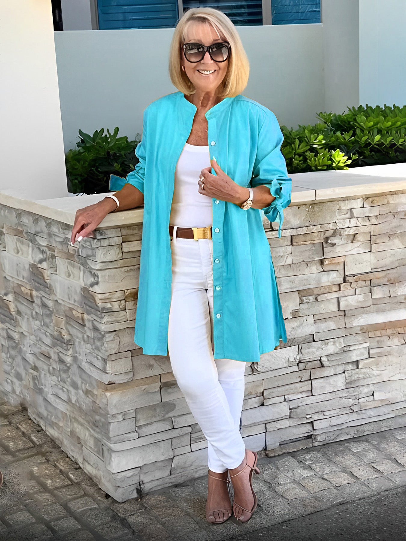 Solid Color Long Cotton Shirt Jackets Women Swing Shap Flattering