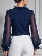 Navy Ruffle Chiffon Sleeve Blouse