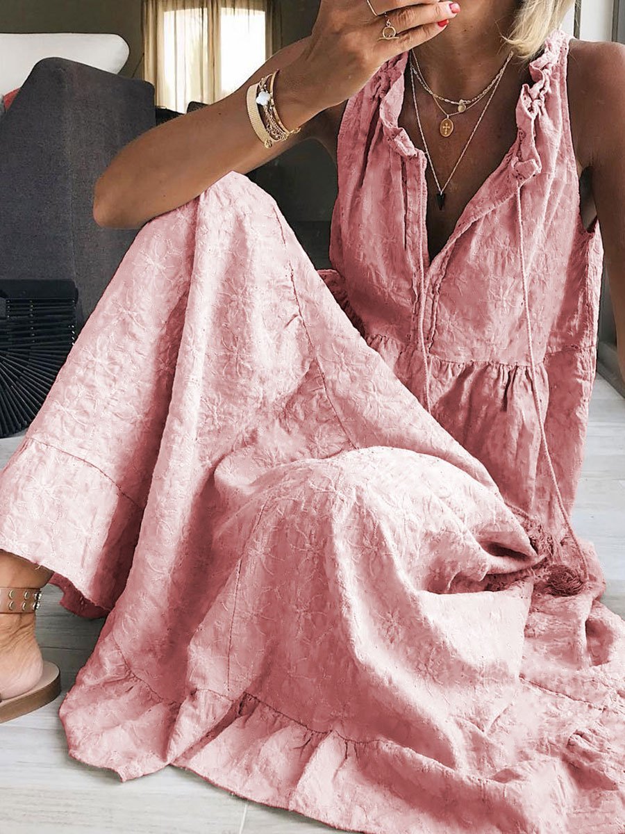 Women's Vintage Solid Color Loose Casual Cotton And Linen Sleeveless Dress