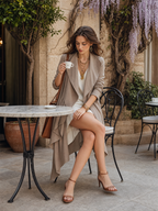 Elegant Taupe Draped Waterfall Longline Jacket