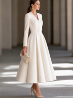V-Neck Button-Front Maxi Dress With Full Skirt