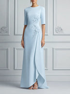 Blue Dress Fall Wedding Guest Dress Floral Appliqué Overlap Maxi Dress