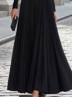 Pleated-Panel Long-Sleeve Structured Maxi Dress