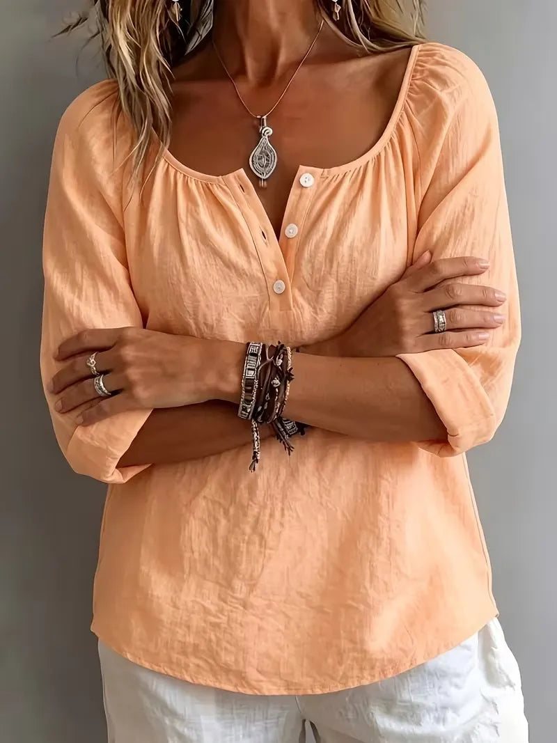 Women's Casual Solid Color Square Neck Long Sleeve Shirt