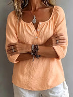 Women's Casual Solid Color Square Neck Long Sleeve Shirt