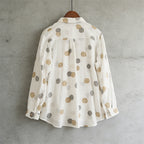 Vintage Polka Dot Pattern Cozy Linen Blouse