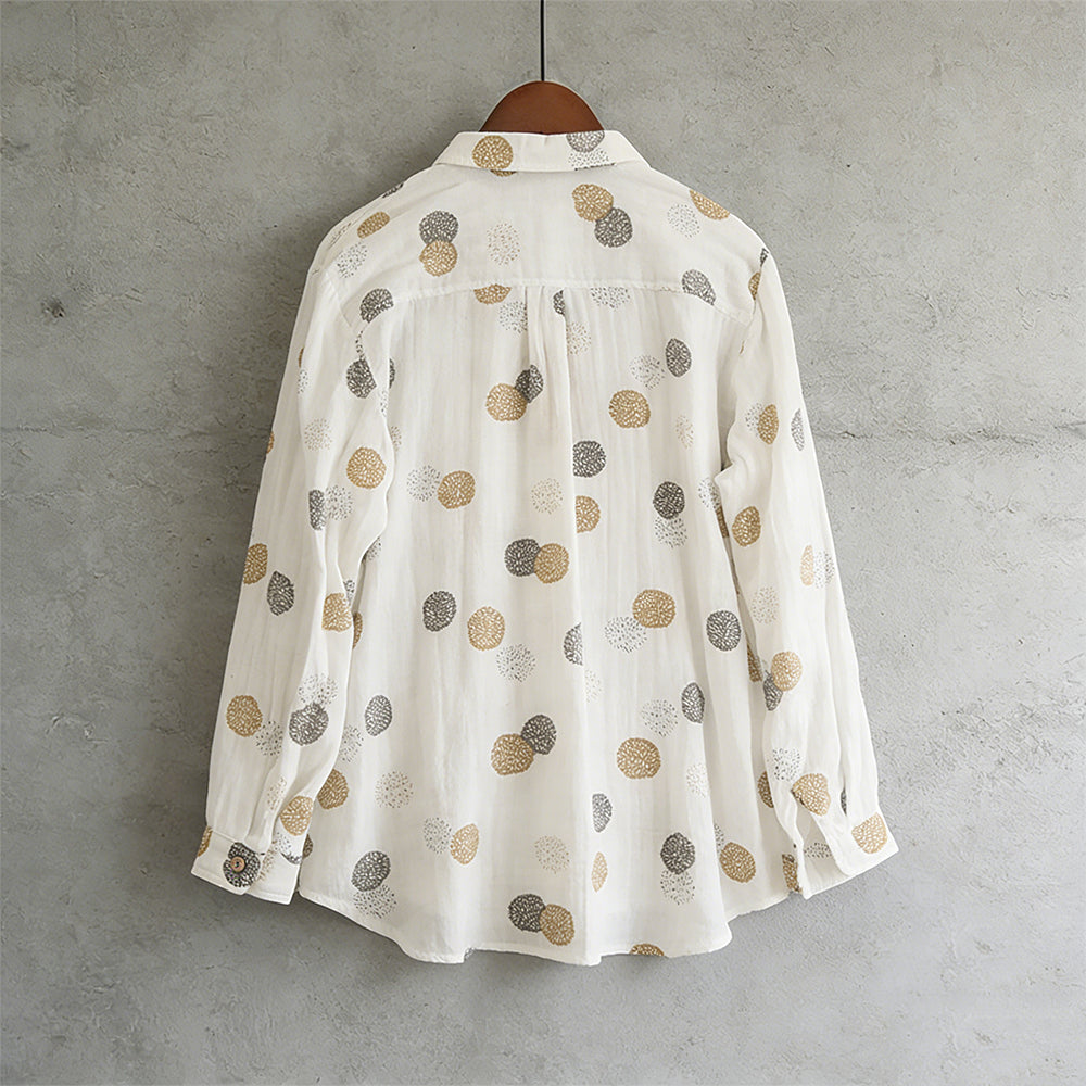 Vintage Polka Dot Pattern Cozy Linen Blouse