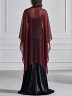 Ruched Satin Maxi Evening Gown With Glitter Mesh Shawl