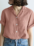 Solid Color Pocket Linen Blend Short Sleeve Shirt