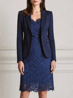 Elegant Floral Lace Dress & With Tailored Blazer Set