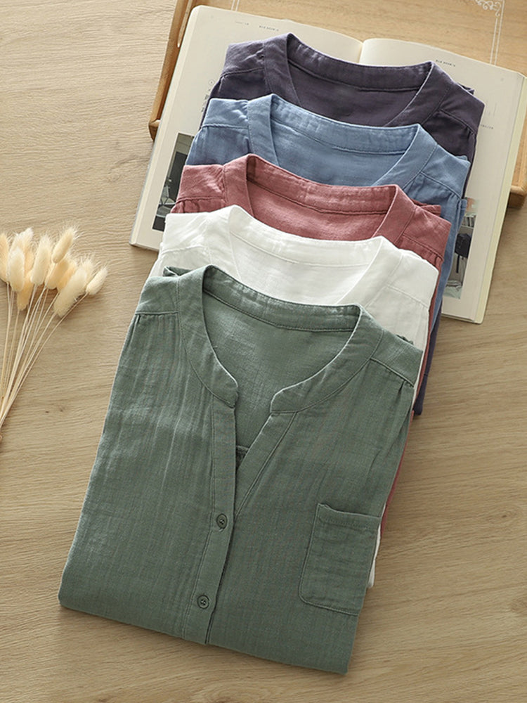 Women's Simple Solid Color Linen Blend Casual Shirt