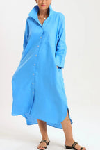 Women's Elegant A-Line Dress with Three-Quarter Sleeves & Practical Pockets