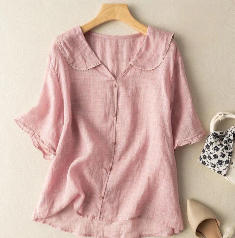 Women's Casual Lapel Linen Solid Shirt