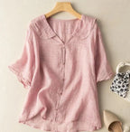 Women's Casual Lapel Linen Solid Shirt