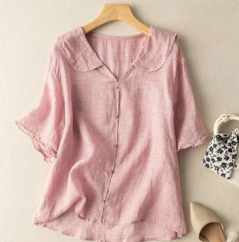Women's Casual Lapel Linen Solid Shirt