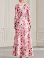 Rose Floral Print Cowl Neck Satin Maxi Evening Dress
