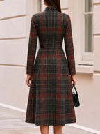 High Neck Long Sleeve Fit & Flare Wool Blend Midi Dress