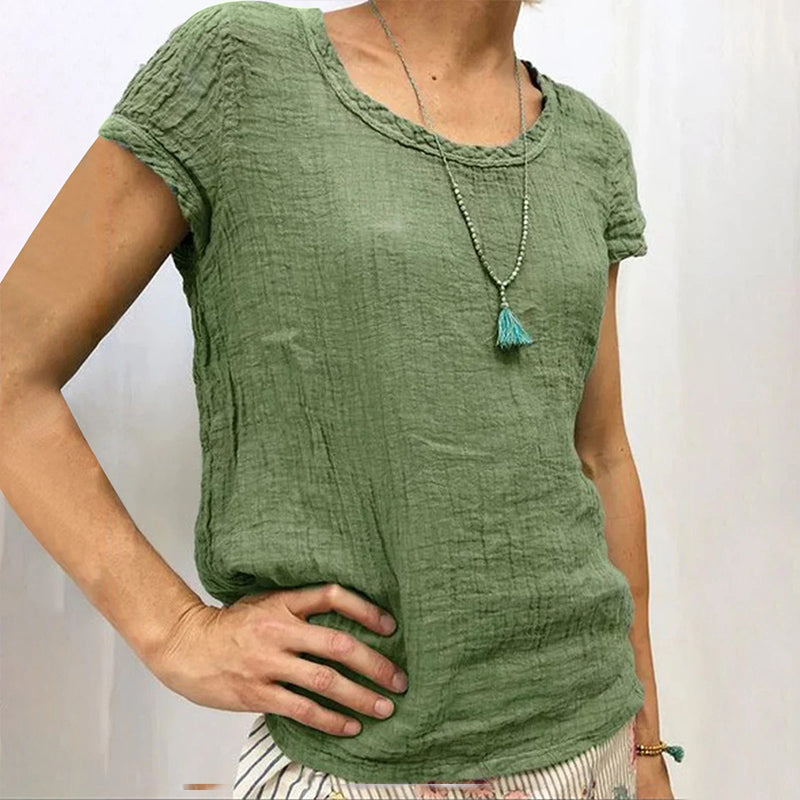 Women's Casual Linen Solid-colored Print T-shirt