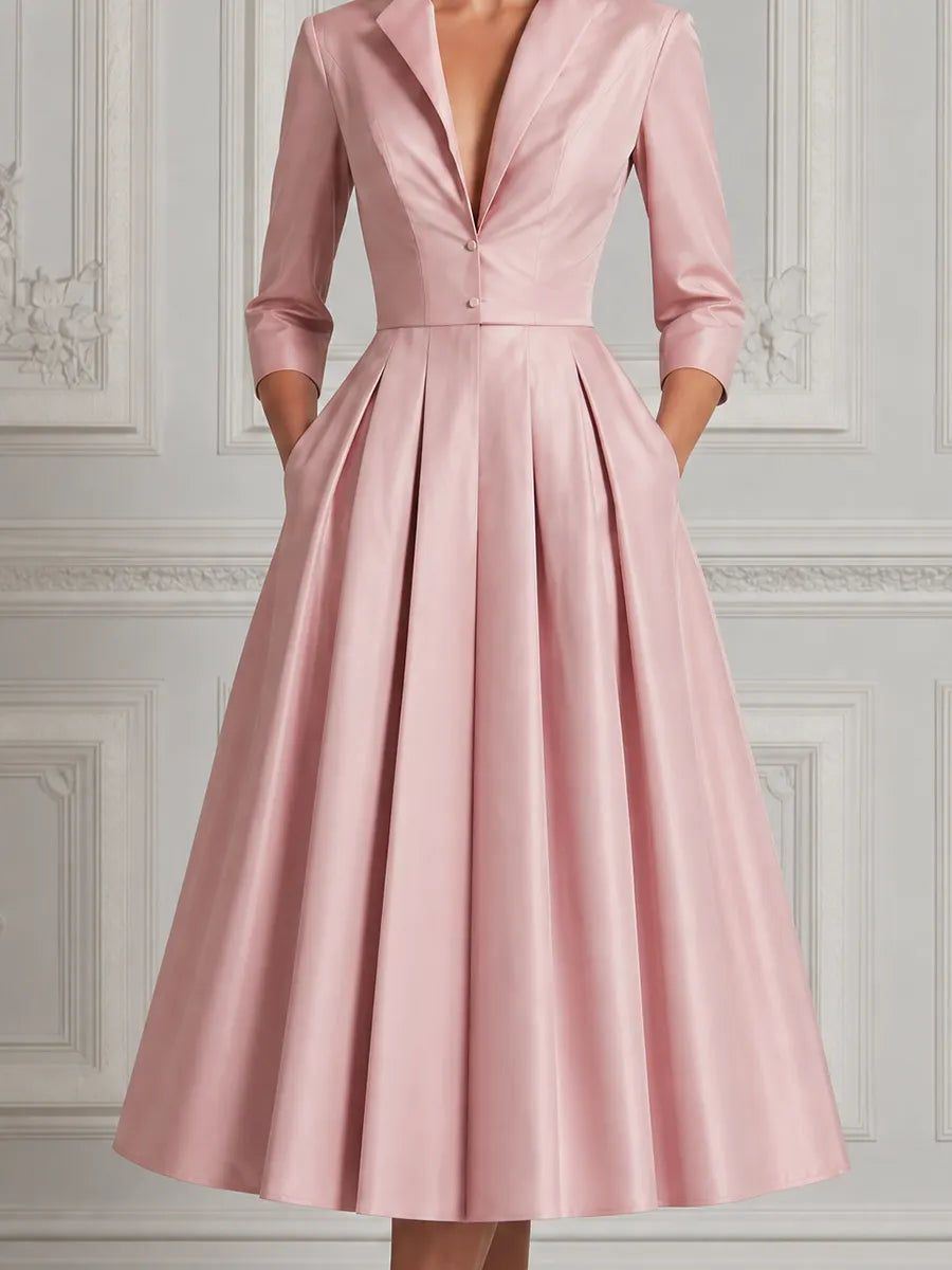 Pink Dress Fall Wedding Guest Dress Satin Blazer A-Line Midi Dress