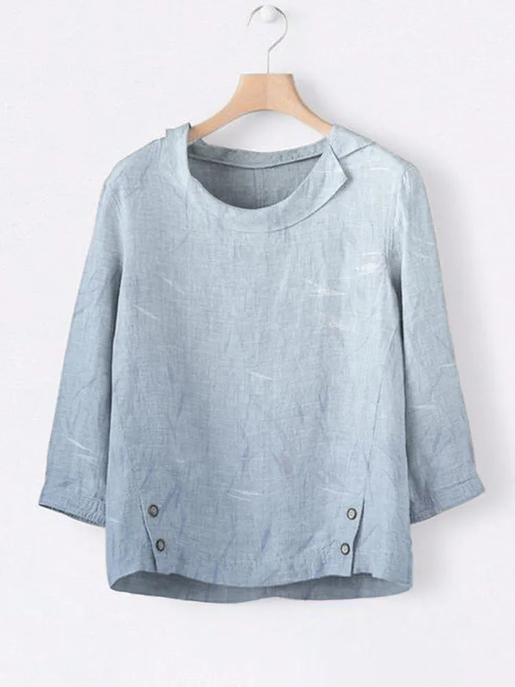 Japanese Feather Texture Linen Lapel Top