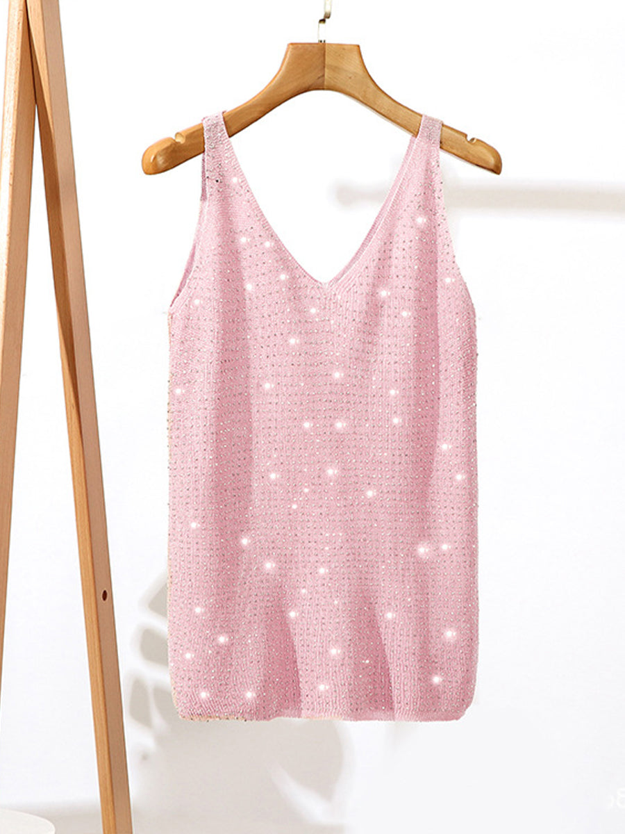 Stylish, Sparkling Rhinestone Knit Vest