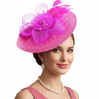 Mesh Floral Straw Feather Headdress Hat