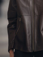 High-Neck Zip-Up Faux Leather Jacket