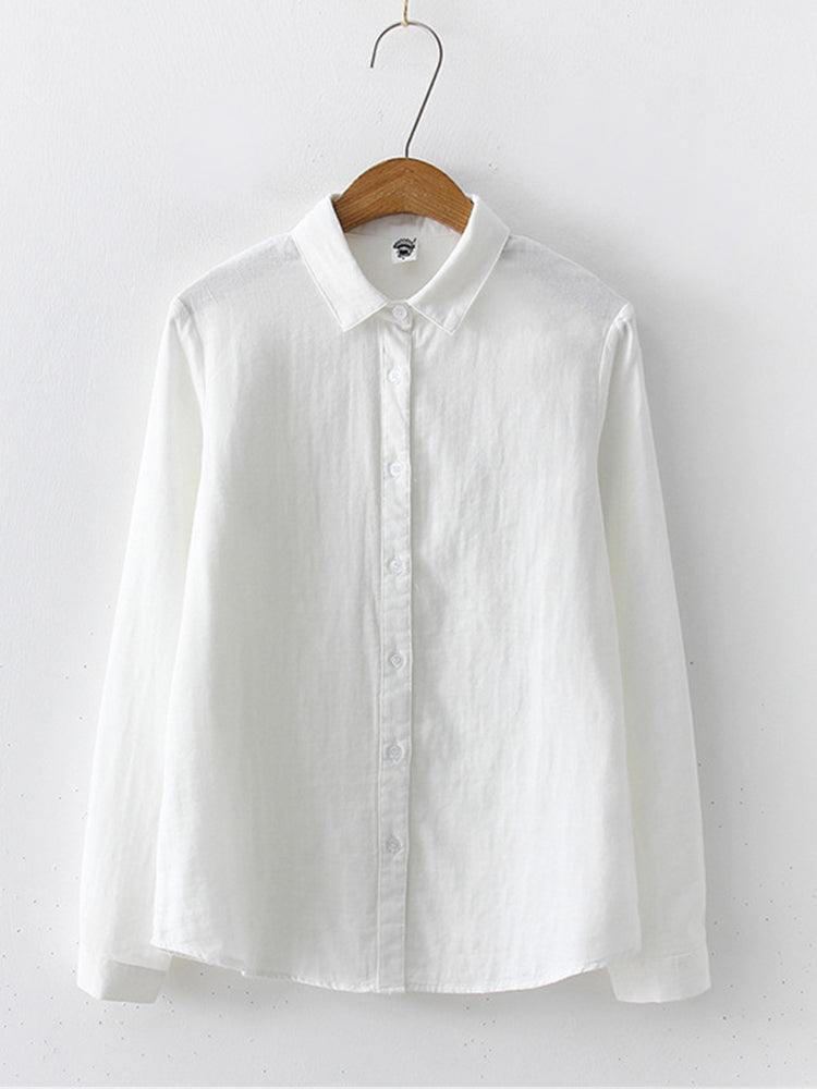 Women's Simple Solid Color Linen Blend Classic Shirt