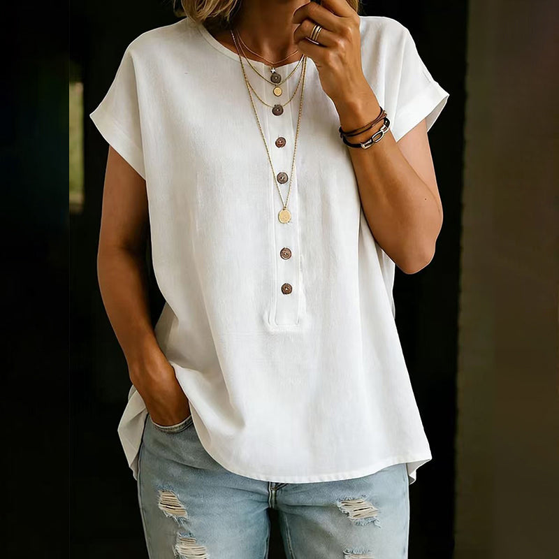 Women's Solid Color Linen Blend Short Sleeve  T-shirt