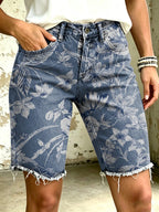 Women's Vividly Floral Art Print Casual Denim Shorts