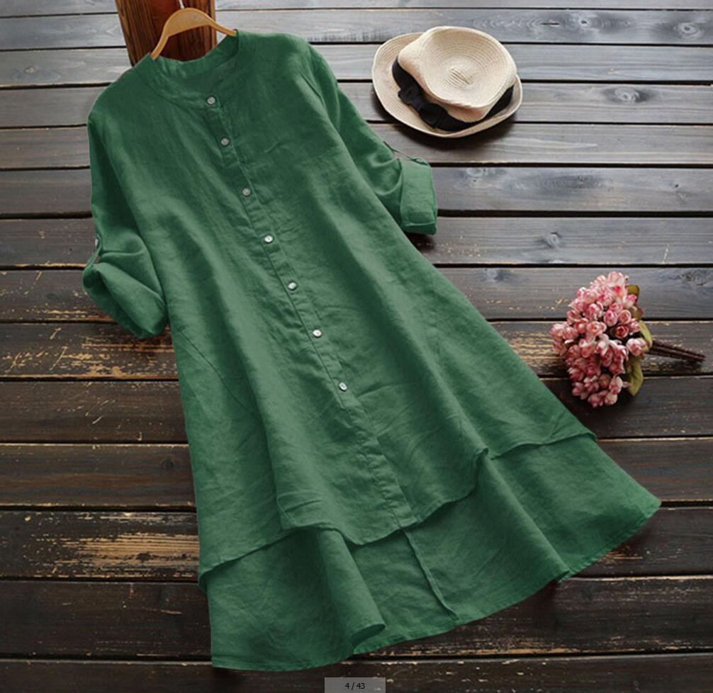 Button Through High Low Hem Shirt Dress