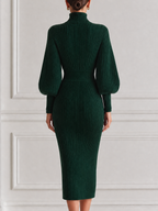 Green Dress Stockholm Style Fall Fashion Ribbed Knit Pencil Midi Dress