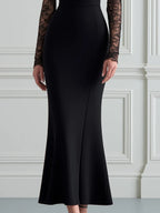 High-Neck Lace Panel Mermaid Maxi Dress