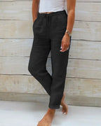 🔥[S-2XL]🍃👖Women's elastic waist cotton-linen wide-leg pants