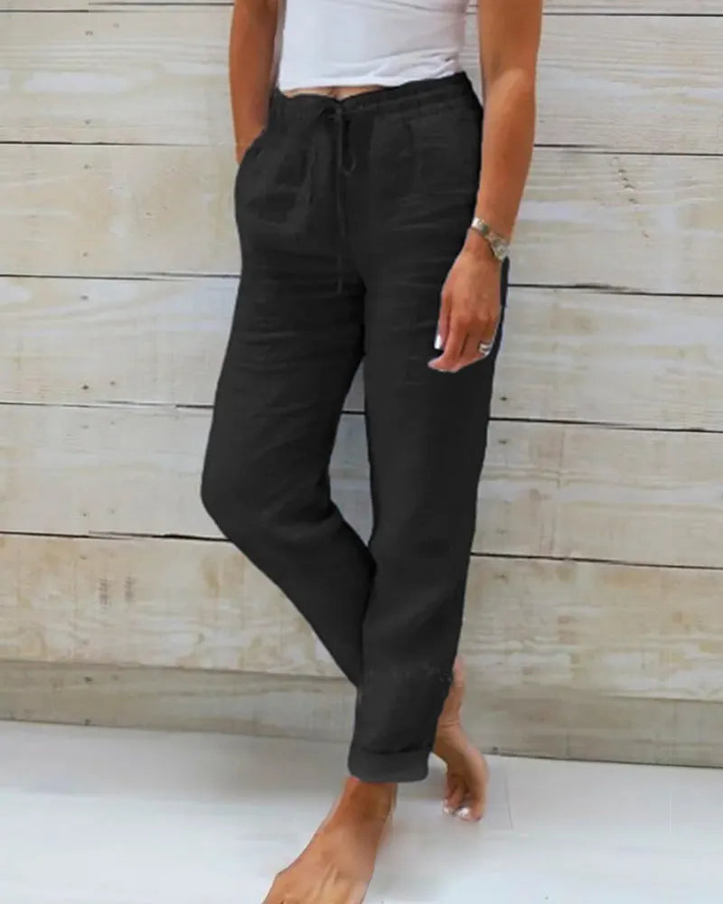 🔥[S-2XL]🍃👖Women's elastic waist cotton-linen wide-leg pants