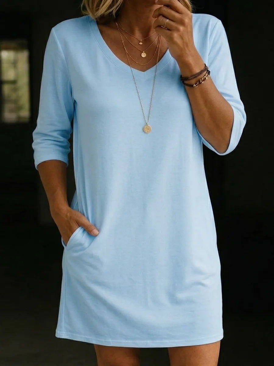 V-collar Short-sleeve Dress