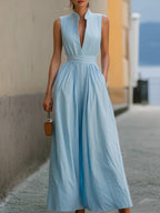 Women's Elegant V-neck Sleeveless Long Dress