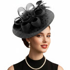 Mesh Floral Straw Feather Headdress Hat