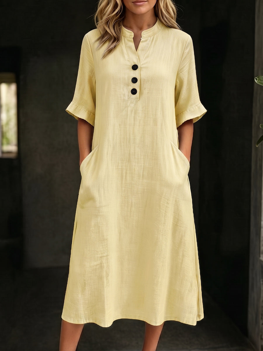 Minimalist & Cozy Solid-color Semi-mock Neck Dress