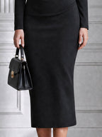Off-the-Shoulder Button-Detail Bodycon Midi Dress