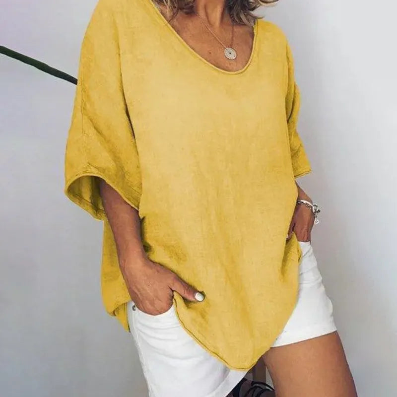 Solid Color Loose Short Sleeved Casual T-shirt