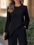 Elegant Asymmetric Top And Wide-Leg Pants Two-Piece Set