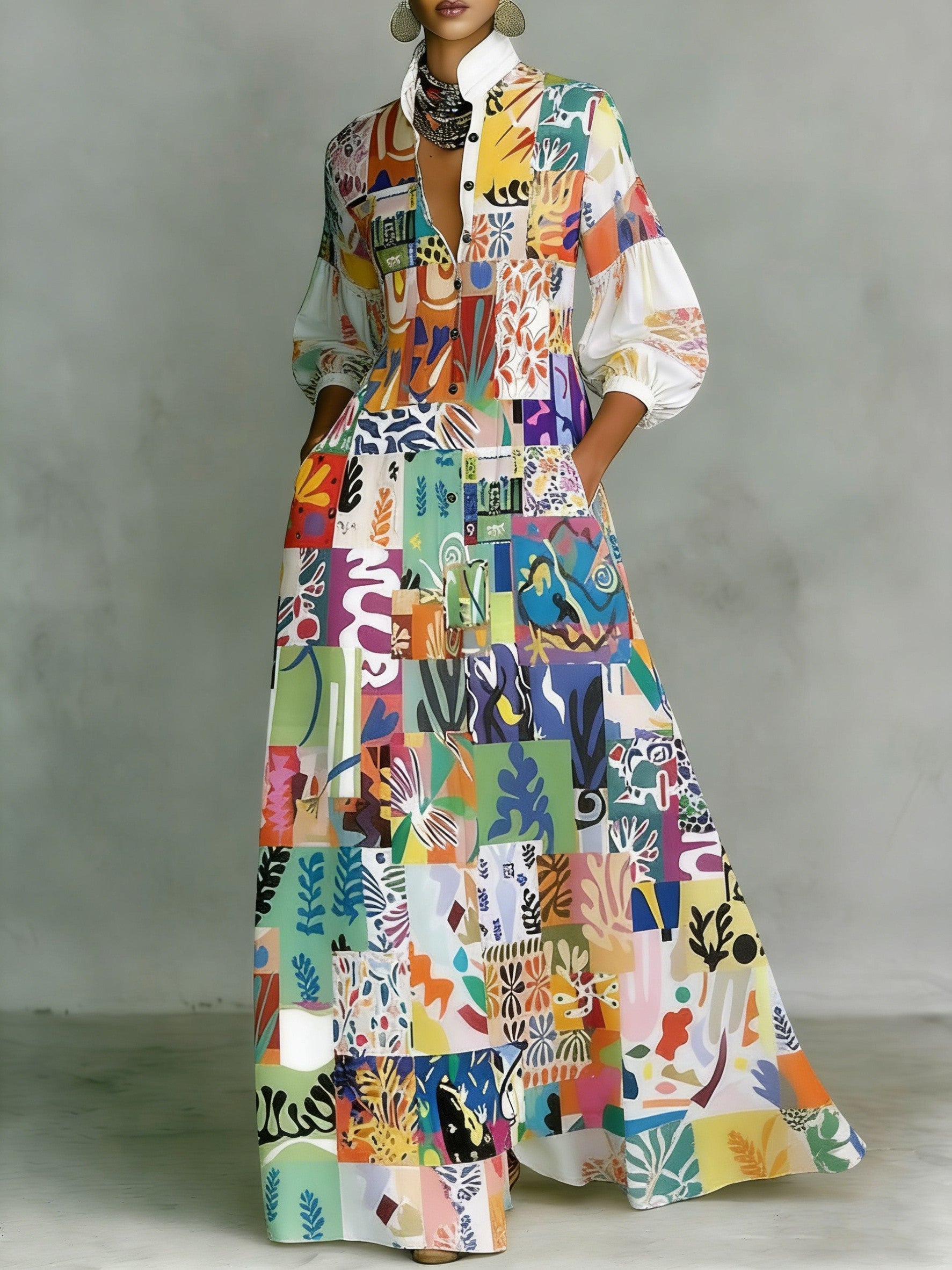 Women's Printed Elegant Romantic Vacation Medium Sleeve Maxi Dress