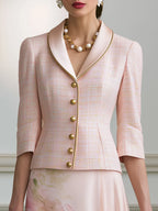 Tweed Shawl-Collar Jacket & Floral Chiffon Midi Skirt Set