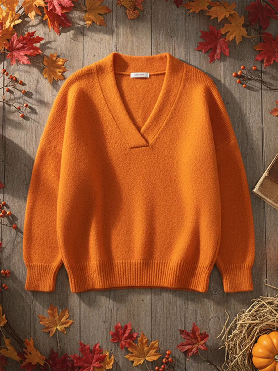Women's Casual Solid Color V-neck Sweater Top