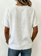 Women's Vintage Casual Round Neck Fringed Short-sleeved Top