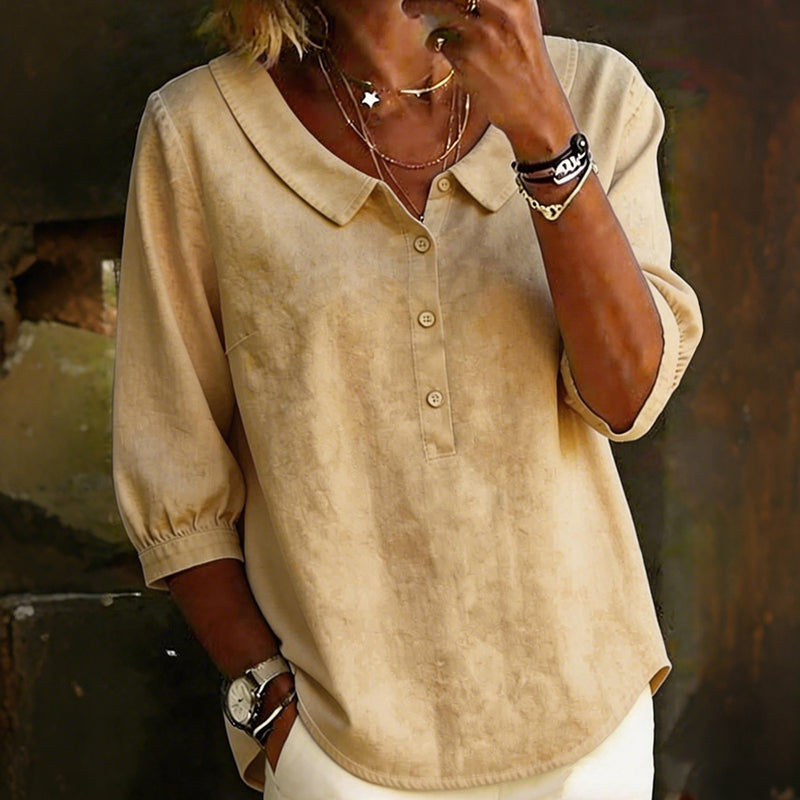 Women's Vintage Solid Color Button-down Cotton Linen Shirt