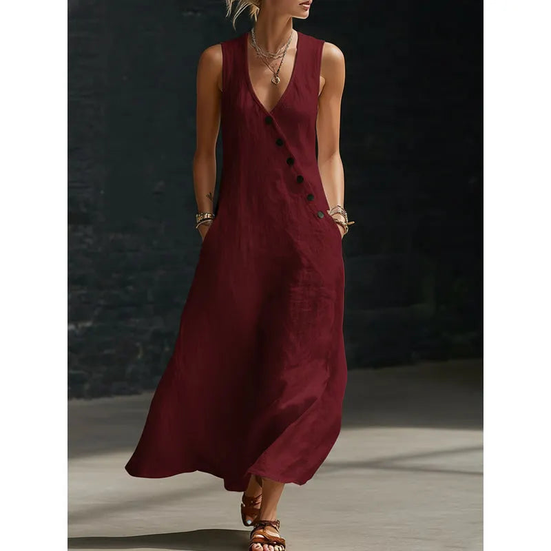 📢📢30% OFF !!!⏰Women's Sleeveless V-Neck Maxi Dress with Pockets