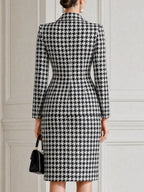 Black White Houndstooth Blazer & Pencil Skirt Business Suit