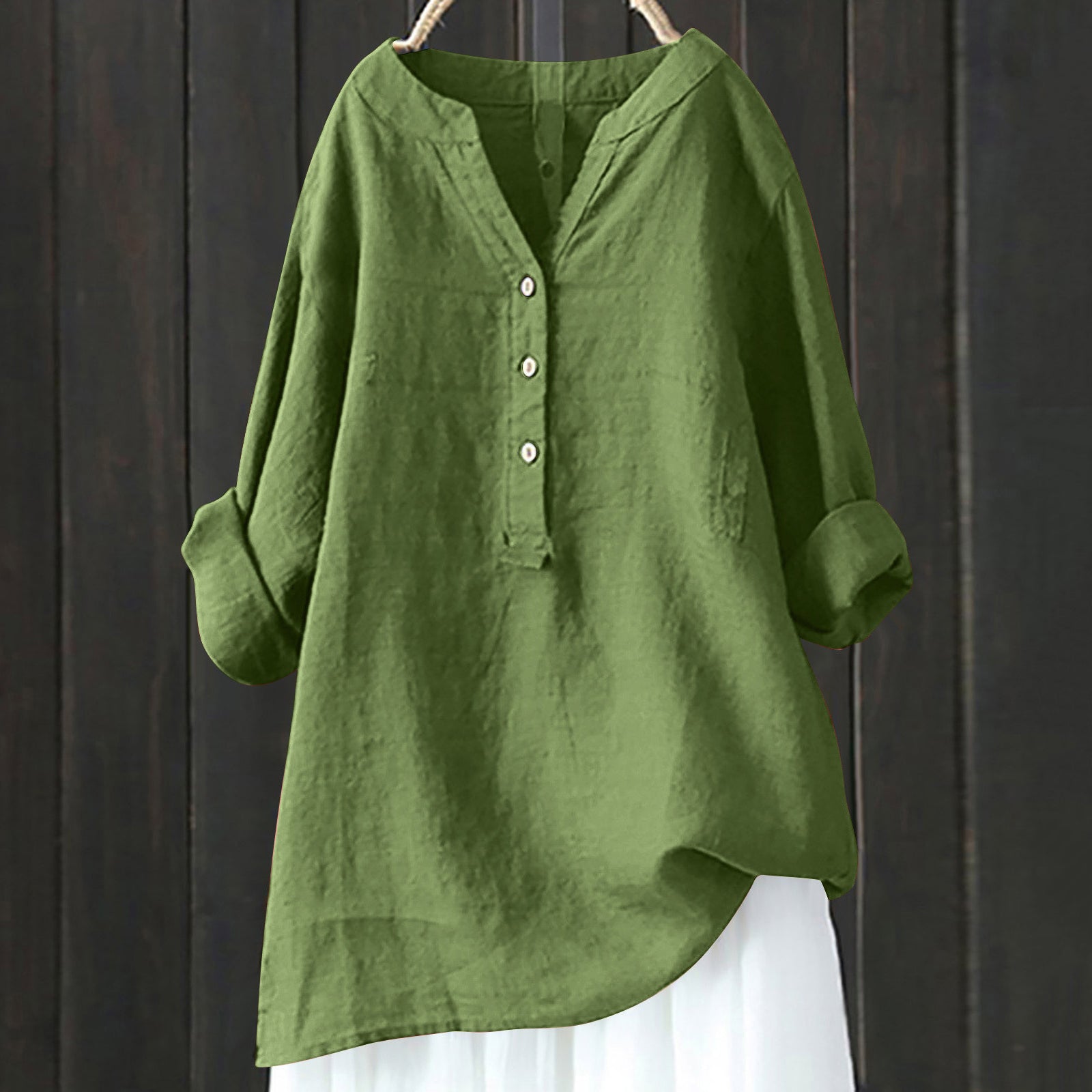 Vintage Button Cotton Linen V Neck Comfy Shirt